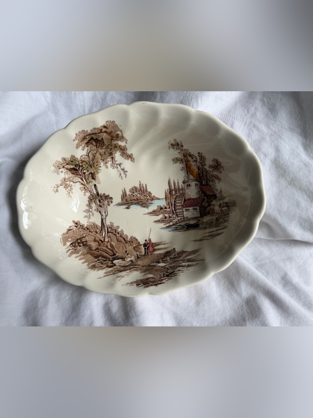 Johnson Bro. Oval serving dish “ the old mill”